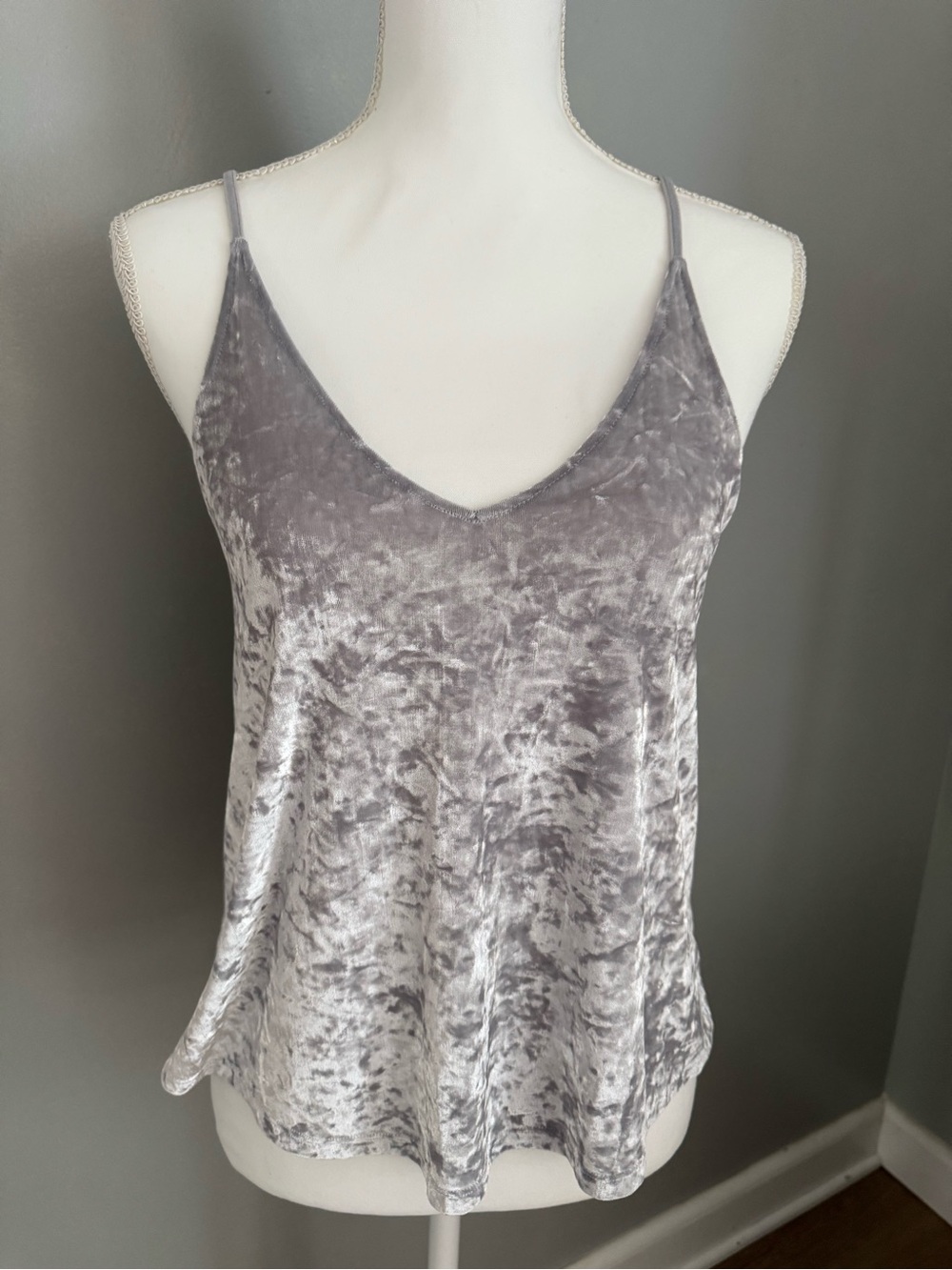 Women's Silver Velvet V-Neck Cami Top